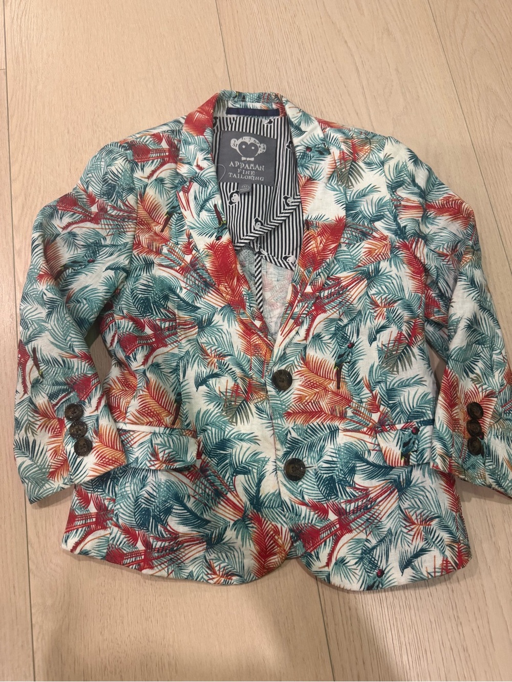 Appaman Boys Tropical Palm Print Blazer | 4T | Teal, Red, Orange